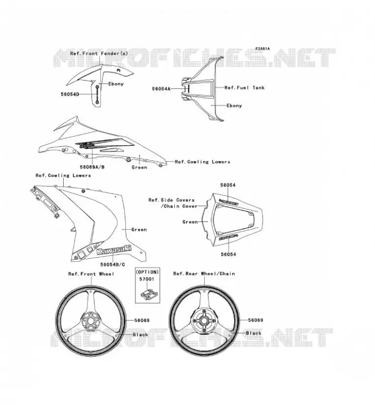 STICKER(GREEN) Kawasaki MOTOS 1000 2011 NINJA ZX-10R ABS  ZX1000KBF