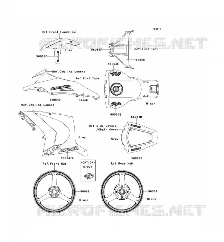 STICKER(GRAY) Kawasaki MOTOS 1000 2012 NINJA ZX-10R ABS  ZX1000KCF