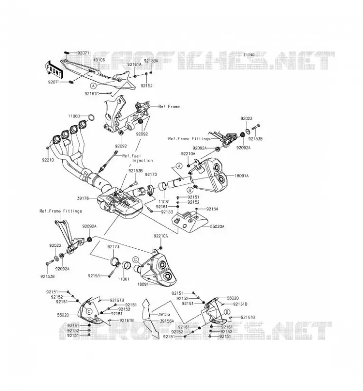 &Eacute;CHAPPEMENT Kawasaki MOTOS 1000 2014 Z1000SX  ZX1000LEF