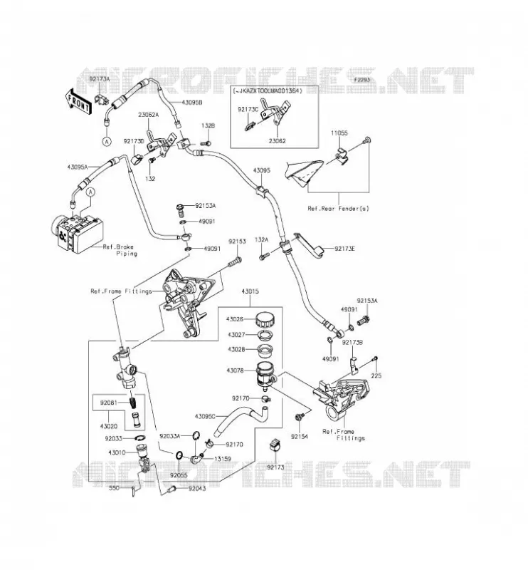 MAITRE CYLINDRE ARRI&Egrave;RE Kawasaki MOTOS 1000 2015 Z1000SX ABS  ZX1000MFF