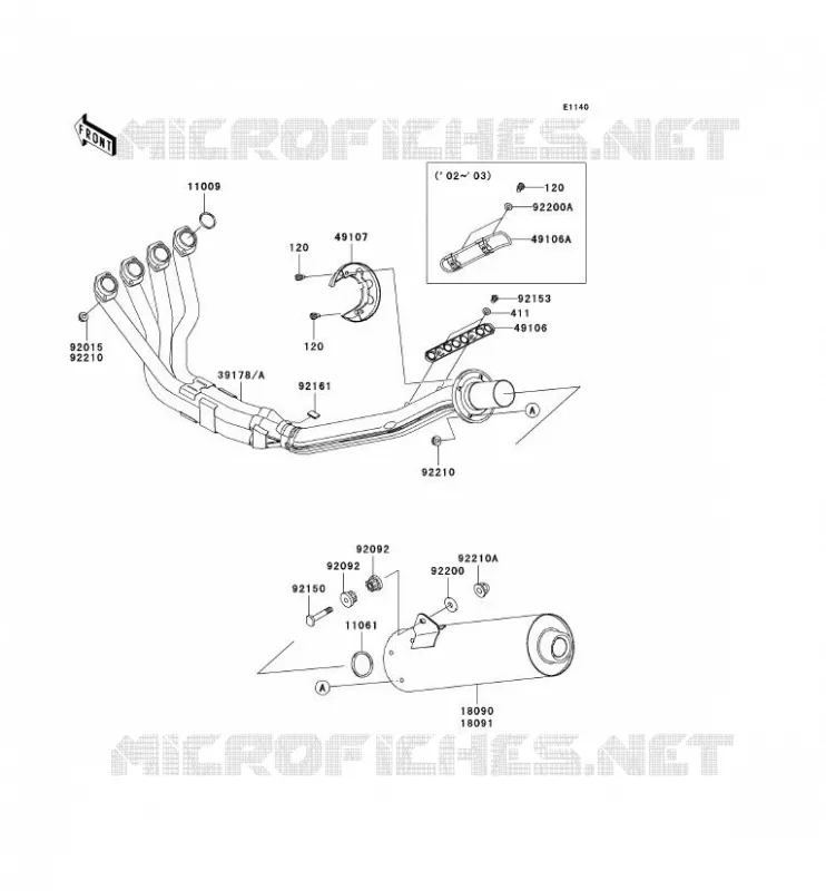 &Eacute;CHAPPEMENT Kawasaki MOTOS 1200 2004 NINJA ZX-12R  ZX1200-B3H
