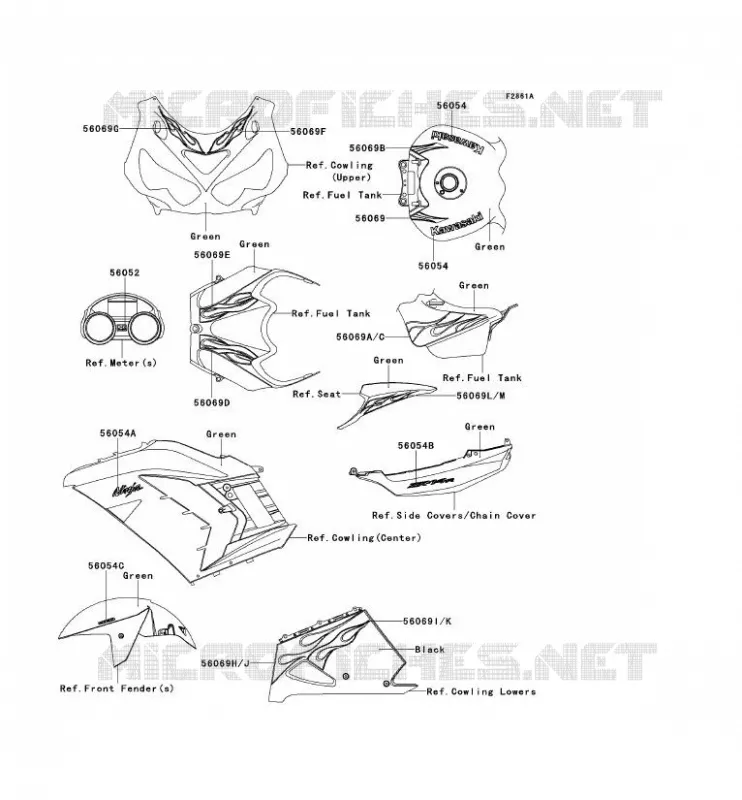 STICKER(GREEN) Kawasaki MOTOS 1400 2012 ZZR1400  ZX1400ECFA