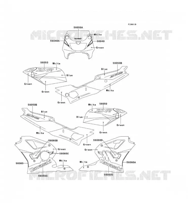 STICKER(VERT/BLANC/BLEU) Kawasaki MOTOS 400 1993 ZXR400  ZX400-L3