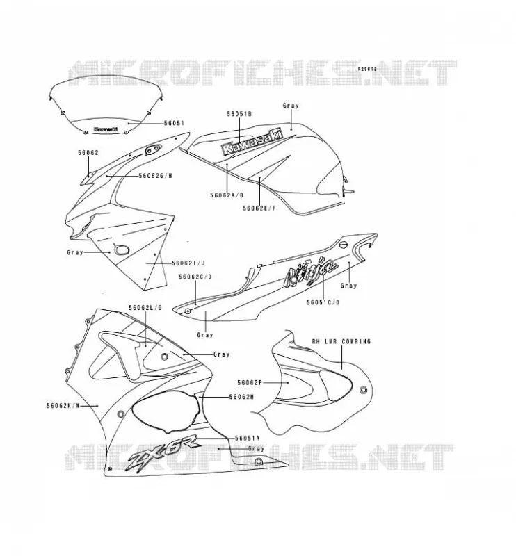 DECALS(GRAY/GRAY) Kawasaki MOTOS 600 1999 NINJA ZX-6R  ZX600-G2