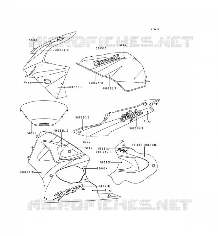 DECALS(GRAY/GRAY) Kawasaki MOTOS 600 1999 NINJA ZX-6R  ZX600-H2