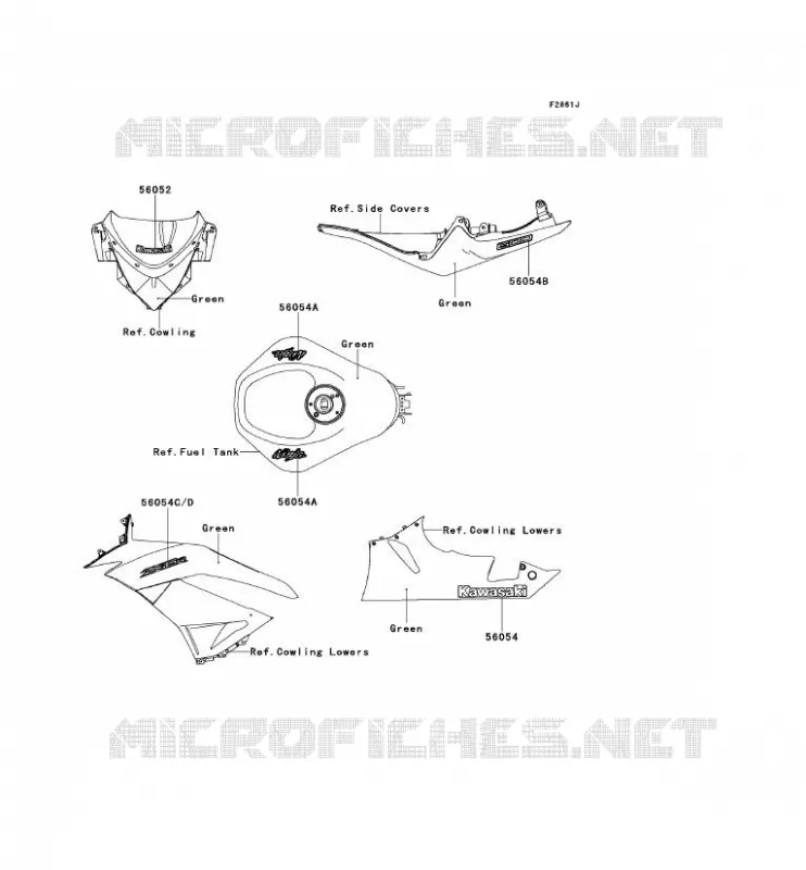 STICKER(GREEN) Kawasaki MOTOS 600 2013 NINJA ZX-6R  ZX600RDF