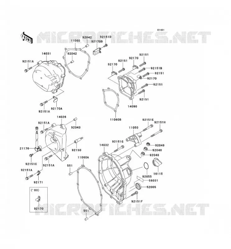 COUVERCLES MOTEUR Kawasaki MOTOS 636 2003 NINJA ZX-6R  ZX636-B1H