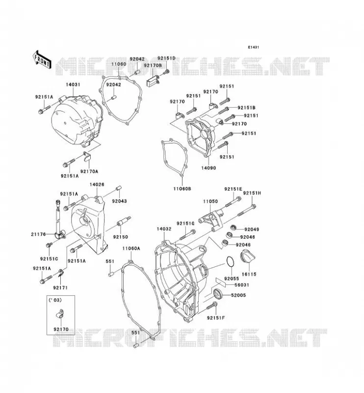 COUVERCLES MOTEUR Kawasaki MOTOS 636 2004 NINJA ZX-6R  ZX636-B2H