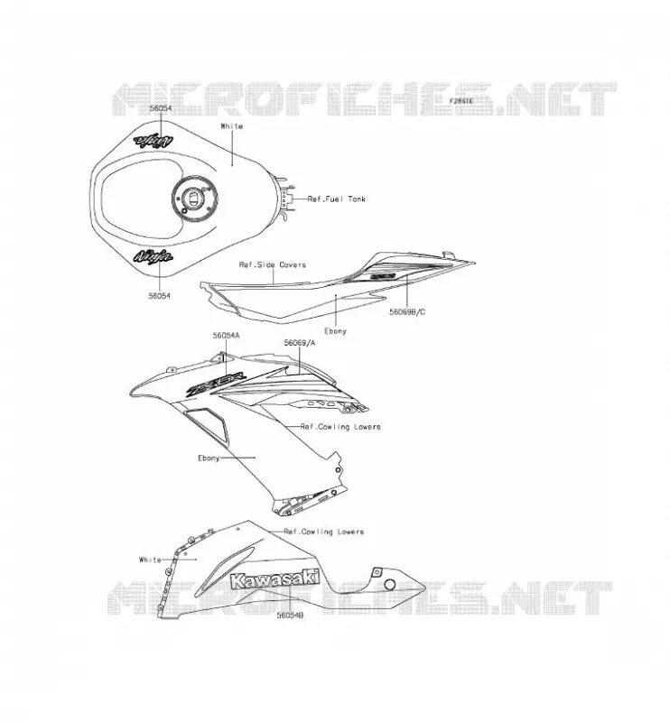 STICKER(BLANC) Kawasaki MOTOS 636 2015 NINJA ZX-6R  ZX636EFF