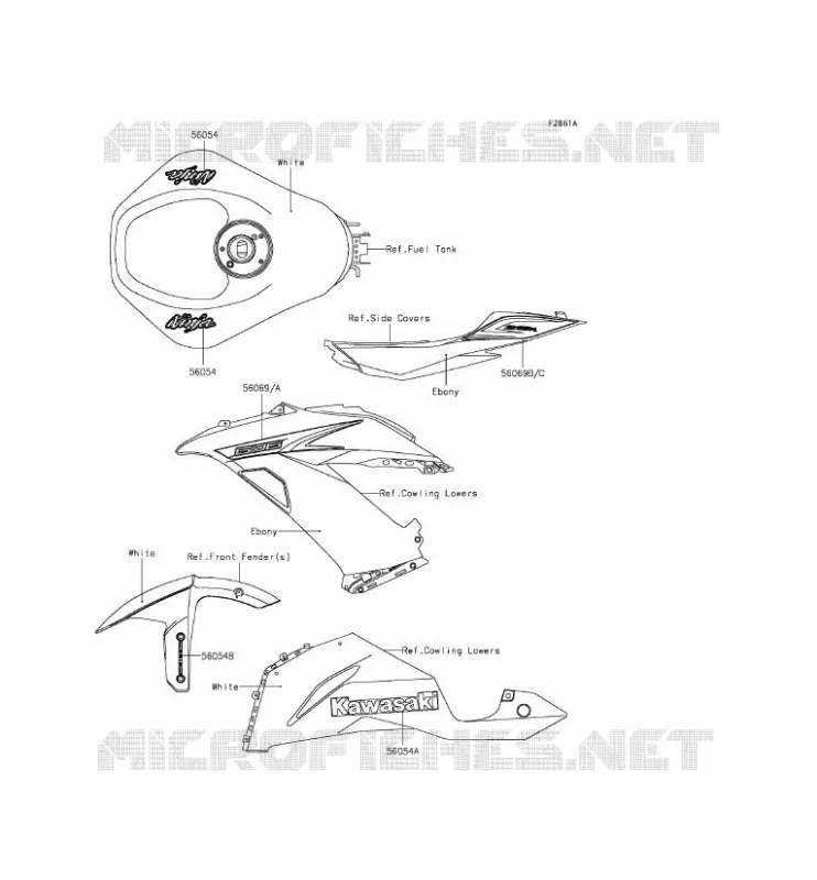 STICKER(BLANC) Kawasaki MOTOS 636 2013 NINJA ZX-6R ABS  ZX636FDF