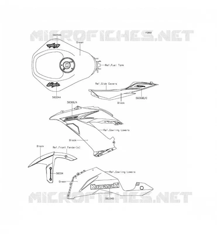 STICKER(GREEN) Kawasaki MOTOS 636 2013 NINJA ZX-6R ABS  ZX636FDF