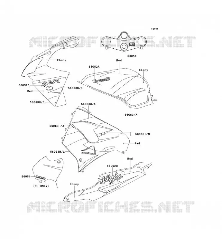 STICKER(EBONY/ROUGE) Kawasaki MOTOS 900 2000 NINJA ZX-9R  ZX900-E1H