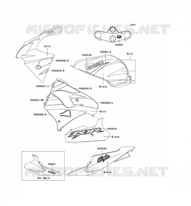 STICKER(GOLD/BLACK) Kawasaki MOTOS 900 2002 NINJA ZX-9R  ZX900-F1
