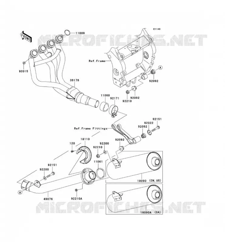 &Eacute;CHAPPEMENT Kawasaki MOTOS 900 2002 NINJA ZX-9R  ZX900-F1