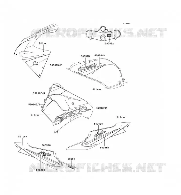 DECALS(SILVER) Kawasaki MOTOS 900 2003 NINJA ZX-9R  ZX900-F2P