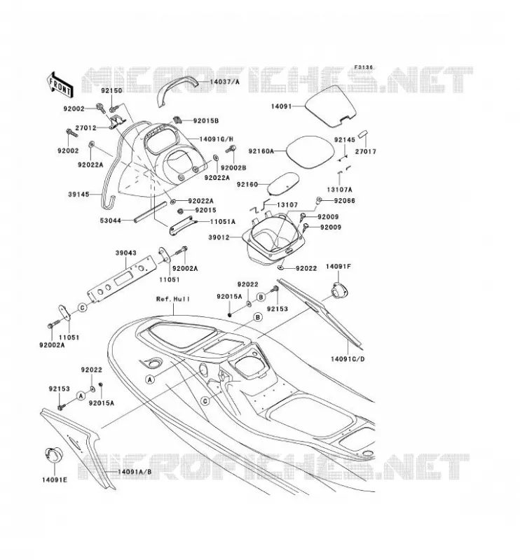 PIECE COQUE MILIEU Kawasaki JET SKI 1200 2003 JET SKI 1200 STX-R  JT1200-A2