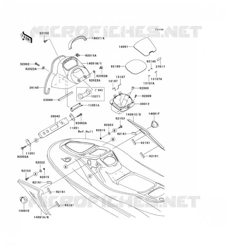 PIECE COQUE MILIEU Kawasaki JET SKI 1200 2005 JET SKI 1200 STX-R  JT1200-C2
