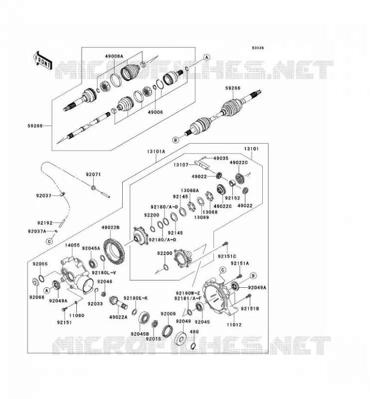 ARBRE DE TRANSMISSION-AVANT Kawasaki SSV 400 2012 MULE 610 4X4  KAF400ACF