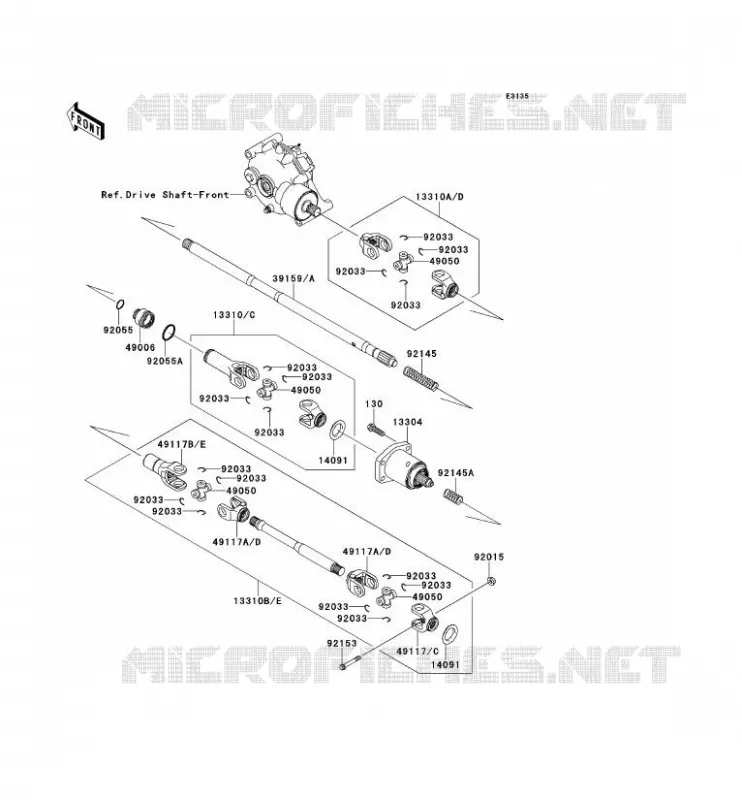 ARBRE DE TRANSMISSION(H&Eacute;LICE) Kawasaki SSV 400 2012 MULE 610 4X4  KAF400ACF