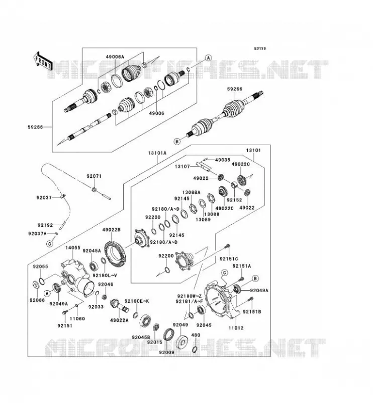 ARBRE DE TRANSMISSION-AVANT Kawasaki SSV 400 2013 MULE 610 4X4  KAF400ADF