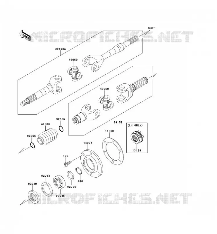 ARBRE DE TRANSMISSION(ARRI&Egrave;RE) Kawasaki SSV 620 2012 MULE 4010 4X4  KAF620MCF