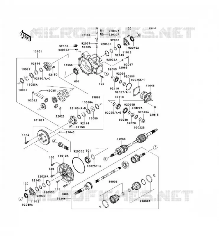 ARBRE DE TRANSMISSION-AVANT Kawasaki SSV 620 2012 MULE 4010 4X4  KAF620MCF