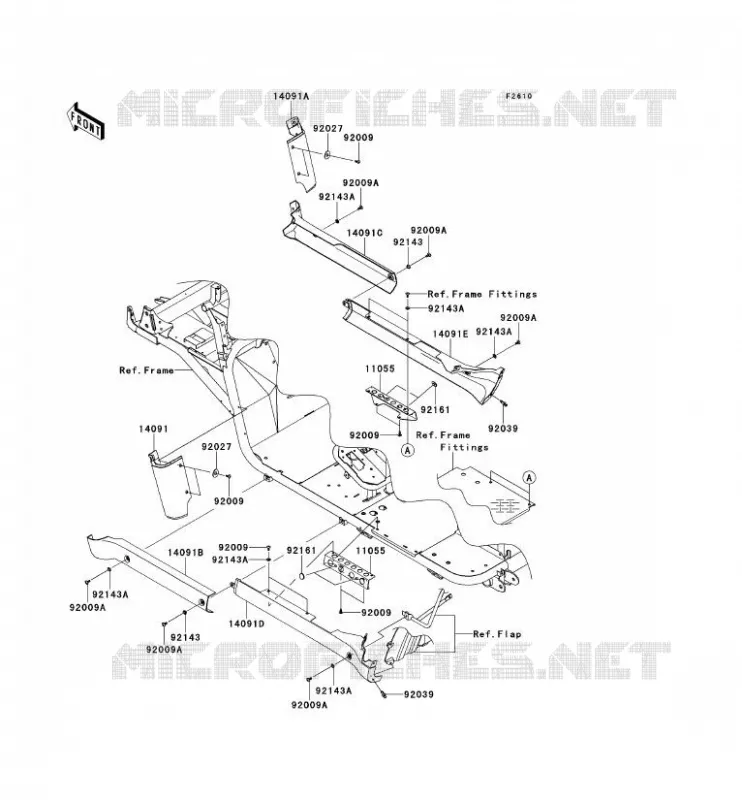 CACHE LAT&Eacute;RAL/GARDE CHAINE Kawasaki SSV 950 2012 MULE 4010 TRANS 4X4 DIESEL  KAF950GCF