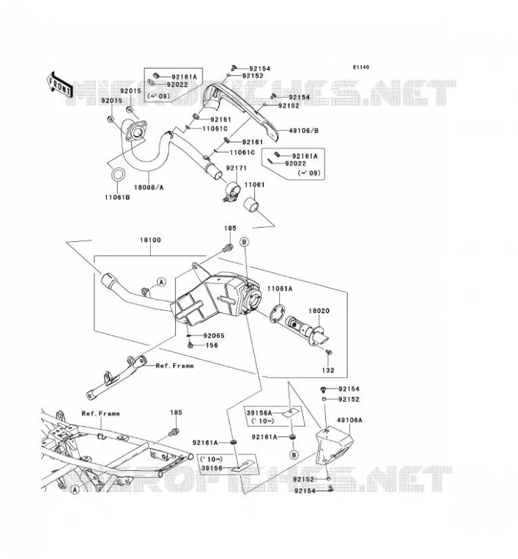 &Eacute;CHAPPEMENT Kawasaki TOUT-TERRAIN 140 2009 KLX140L  KLX140B9F