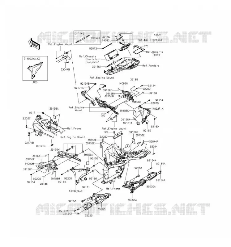 PIECE DE CADRE (COUVERTURE) Kawasaki MOTOS 800 2016 Z800  ZR800AGF