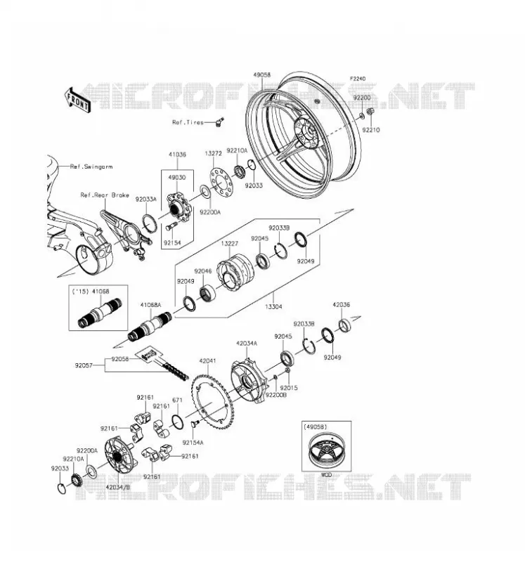 ROUE ARRI&Egrave;RE/CHAINE Kawasaki MOTOS 1000 2016 NINJA H2  ZX1000NGF