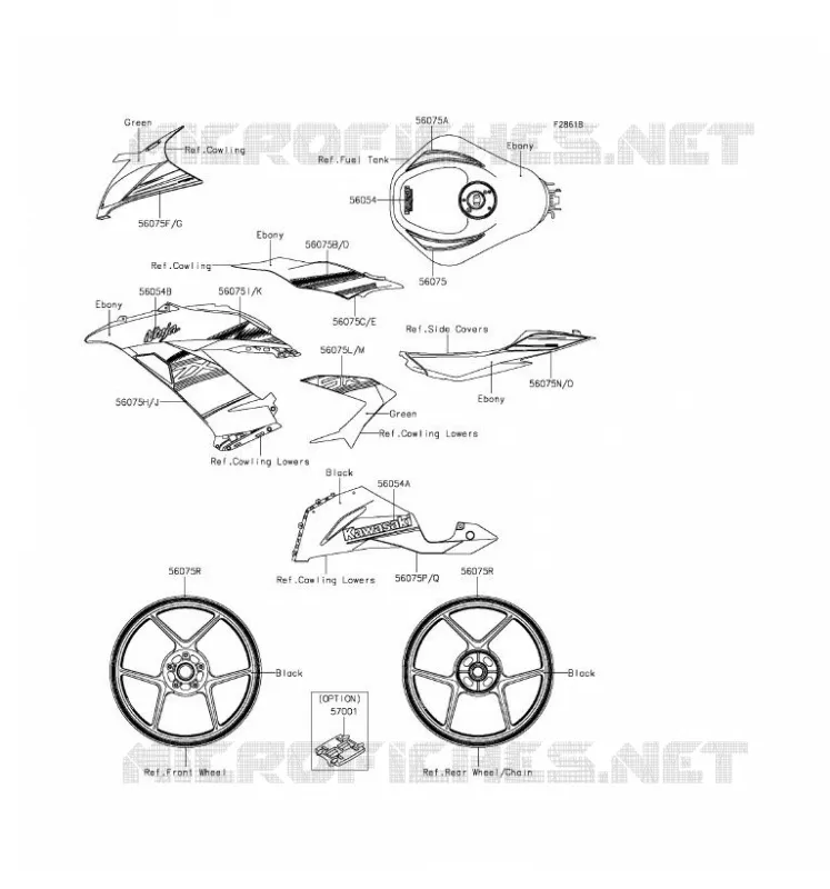 STICKER(GREEN) Kawasaki MOTOS 636 2016 NINJA ZX-6R  ZX636EGF