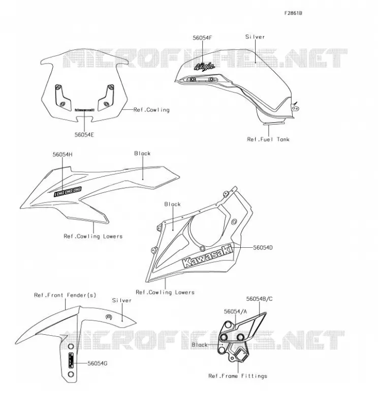 DECALS(SILVER) Kawasaki MOTOS 1000 2018 Z1000SX  ZX1000WJF