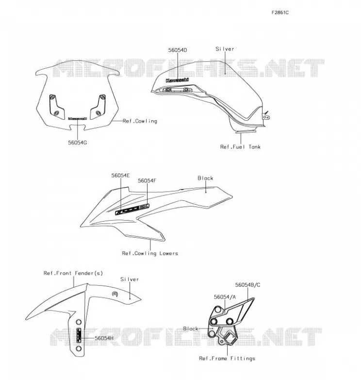 DECALS(SILVER) Kawasaki MOTOS 1000 2018 Z1000SX  ZX1000WJF