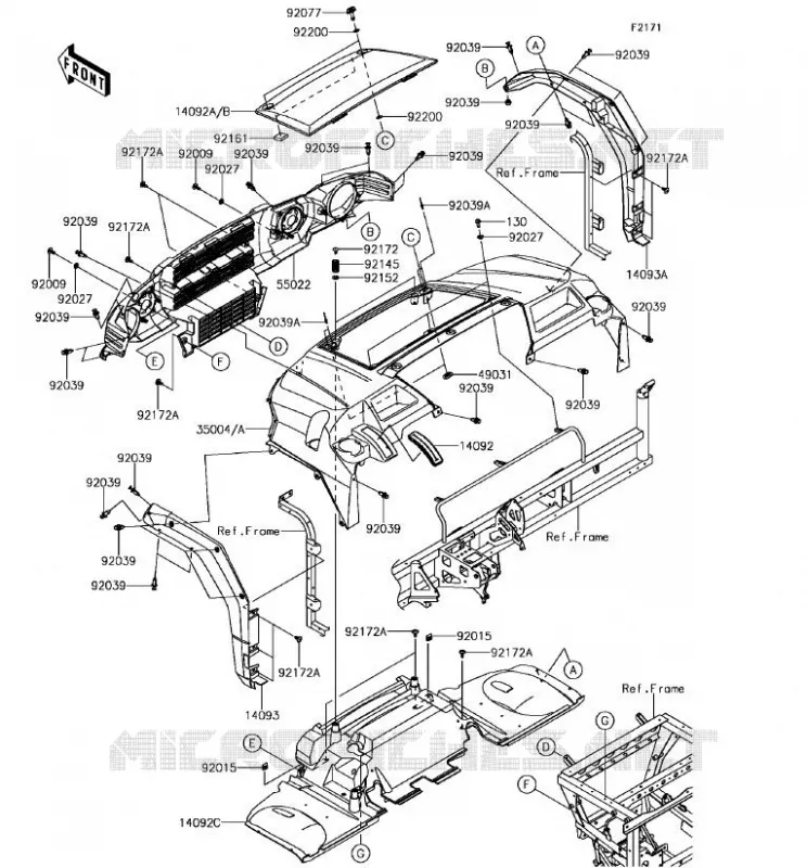 GARDE BOUE AVANT Kawasaki SSV 820 2018 MULE PRO-FX  KAF820FJF