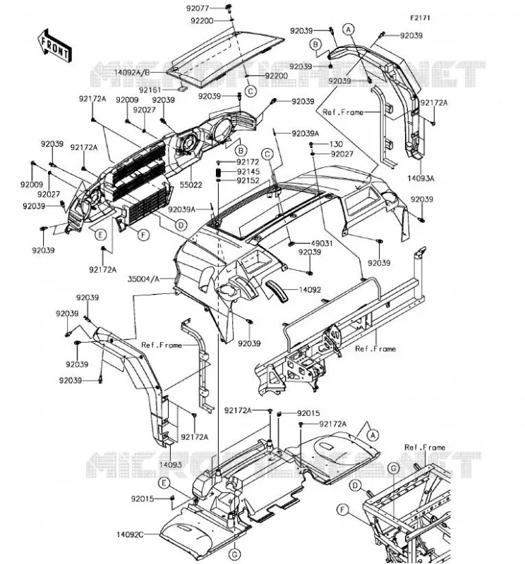 GARDE BOUE AVANT Kawasaki SSV 820 2018 MULE PRO-FX  KAF820FJF