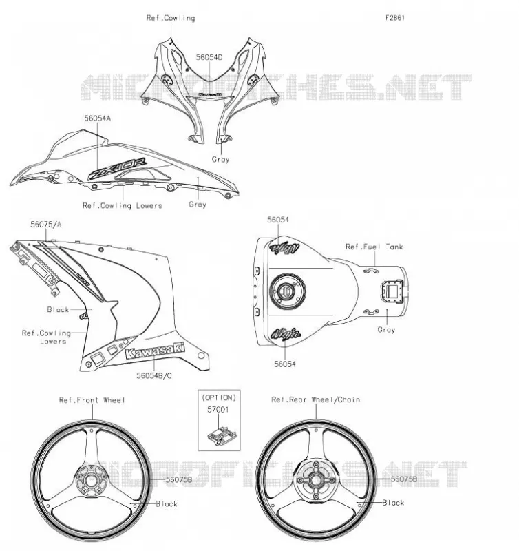 STICKER(GRAY) Kawasaki MOTOS 1000 2019 NINJA ZX-10R  ZX1002FKF