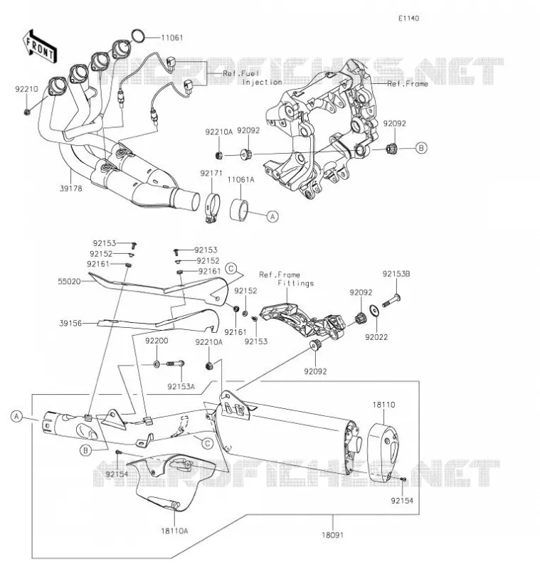 &Eacute;CHAPPEMENT Kawasaki MOTOS 1400 2021 GTR1400  ZG1400EMFNN
