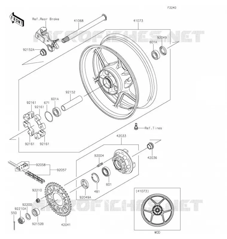 ROUE ARRI&Egrave;RE/CHAINE Kawasaki MOTOS 636 2021 NINJA ZX-6R  ZX636HMFAN