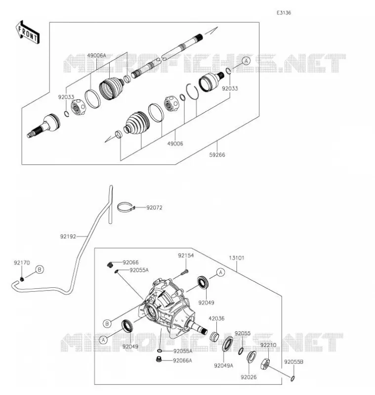 ARBRE DE TRANSMISSION-AVANT Kawasaki SSV 1000 2021 MULE PRO-DXT  KAF1000AMFNN