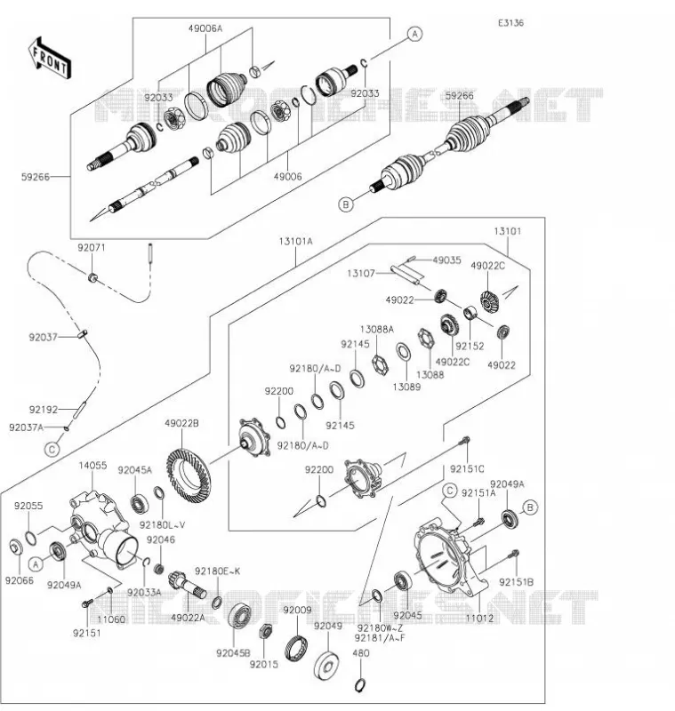 ARBRE DE TRANSMISSION-AVANT Kawasaki SSV 400 2021 MULE SX 4X4  KAF400RMFNN