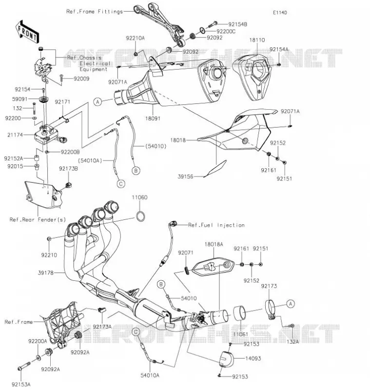 &Eacute;CHAPPEMENT Kawasaki MOTOS 1000 2021 Z H2 SE  ZR1000LMFNL