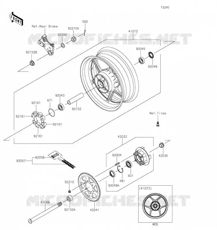 ROUE ARRI&Egrave;RE/CHAINE Kawasaki MOTOS 1000 2020 Z H2  ZR1000KLF
