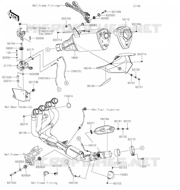 &Eacute;CHAPPEMENT Kawasaki MOTOS 1000 2023 Z H2 SE  ZR1000LPFNN