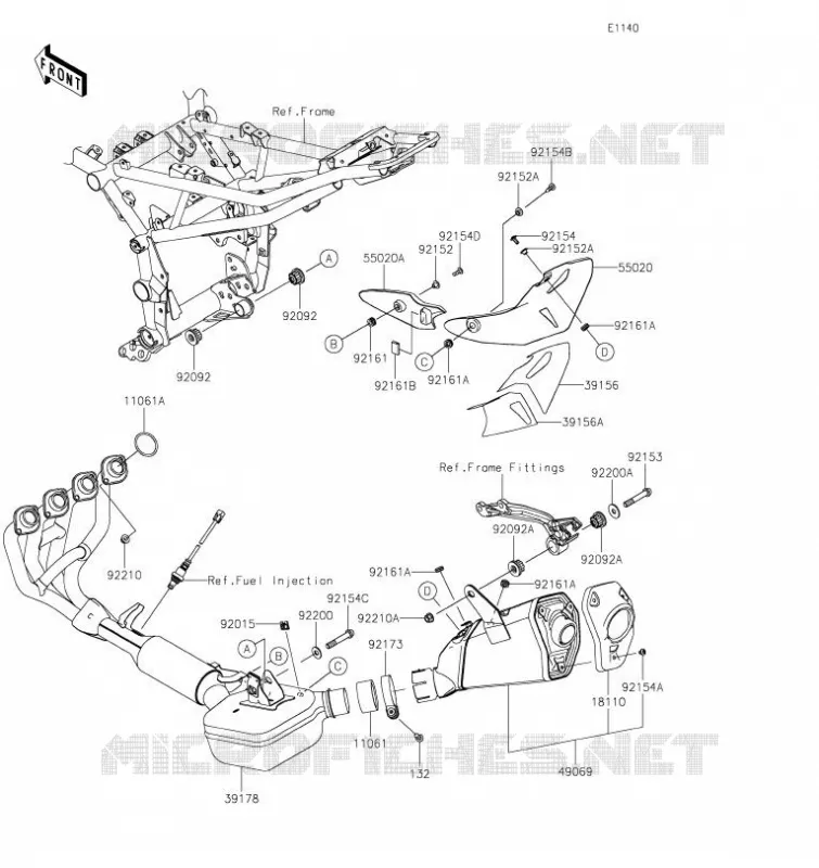 &Eacute;CHAPPEMENT Kawasaki MOTOS 900 2023 Z900  ZR900PPSBN