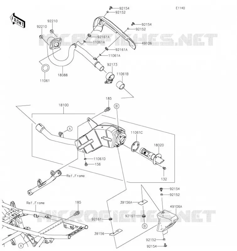 &Eacute;CHAPPEMENT Kawasaki TOUT-TERRAIN 140 2023 KLX140R  KLX140APFNN