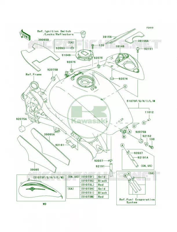 Fuel TankVN1500-P1 Kawasaki MOTOS 1500 2002 Vulcan 1500 Mean Streak  VN1500-P1
