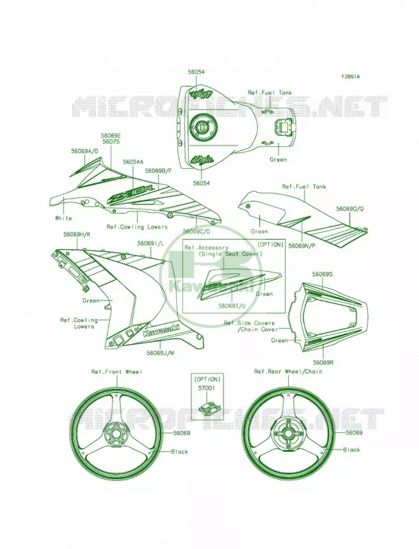 DecalsGreenJFFA Kawasaki MOTOS 1000 2015 Ninja ZX-10R  ZX1000JFF