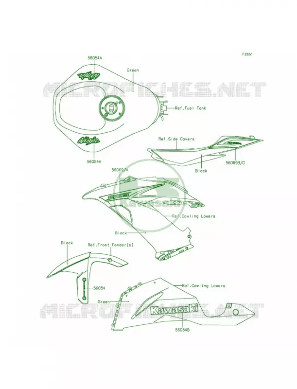 DecalsGreenFDF Kawasaki MOTOS 636 2015 Ninja ZX-6R  ZX636FFFA
