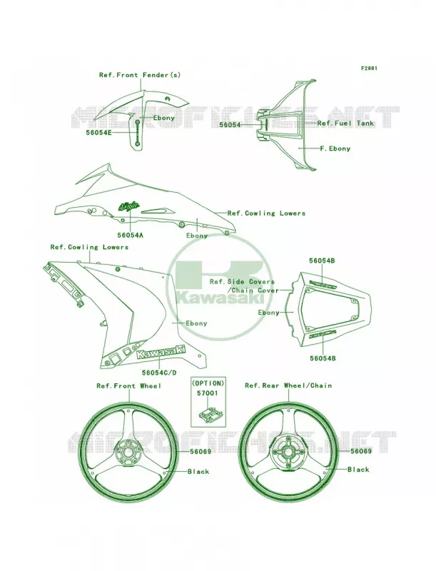 DecalsEbonyKBF Kawasaki MOTOS 1000 2014 Ninja ZX-10R ABS  ZX1000KEF