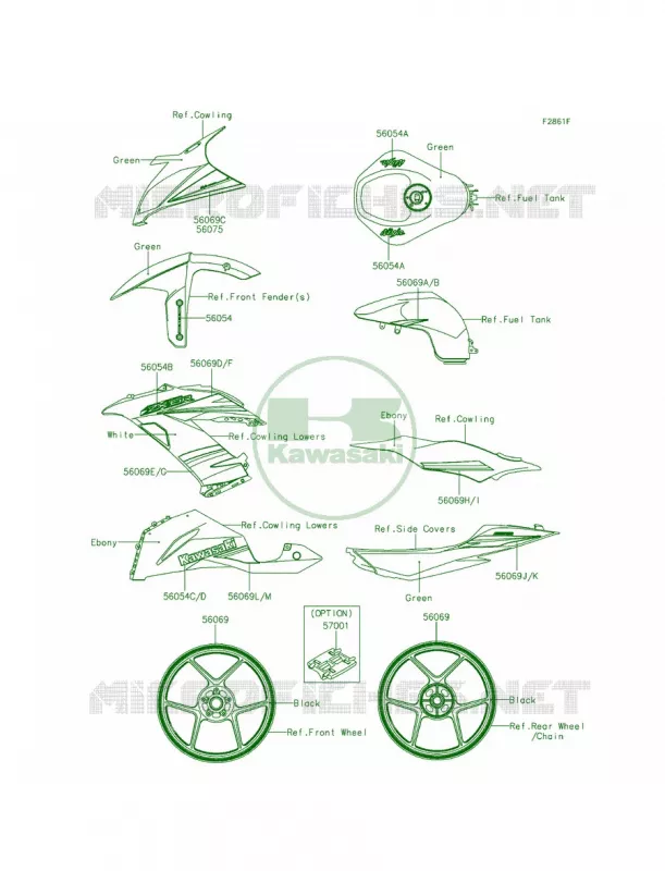DecalsGreenFFFA Kawasaki MOTOS 636 2014 Ninja ZX-6R ABS  ZX636FEF